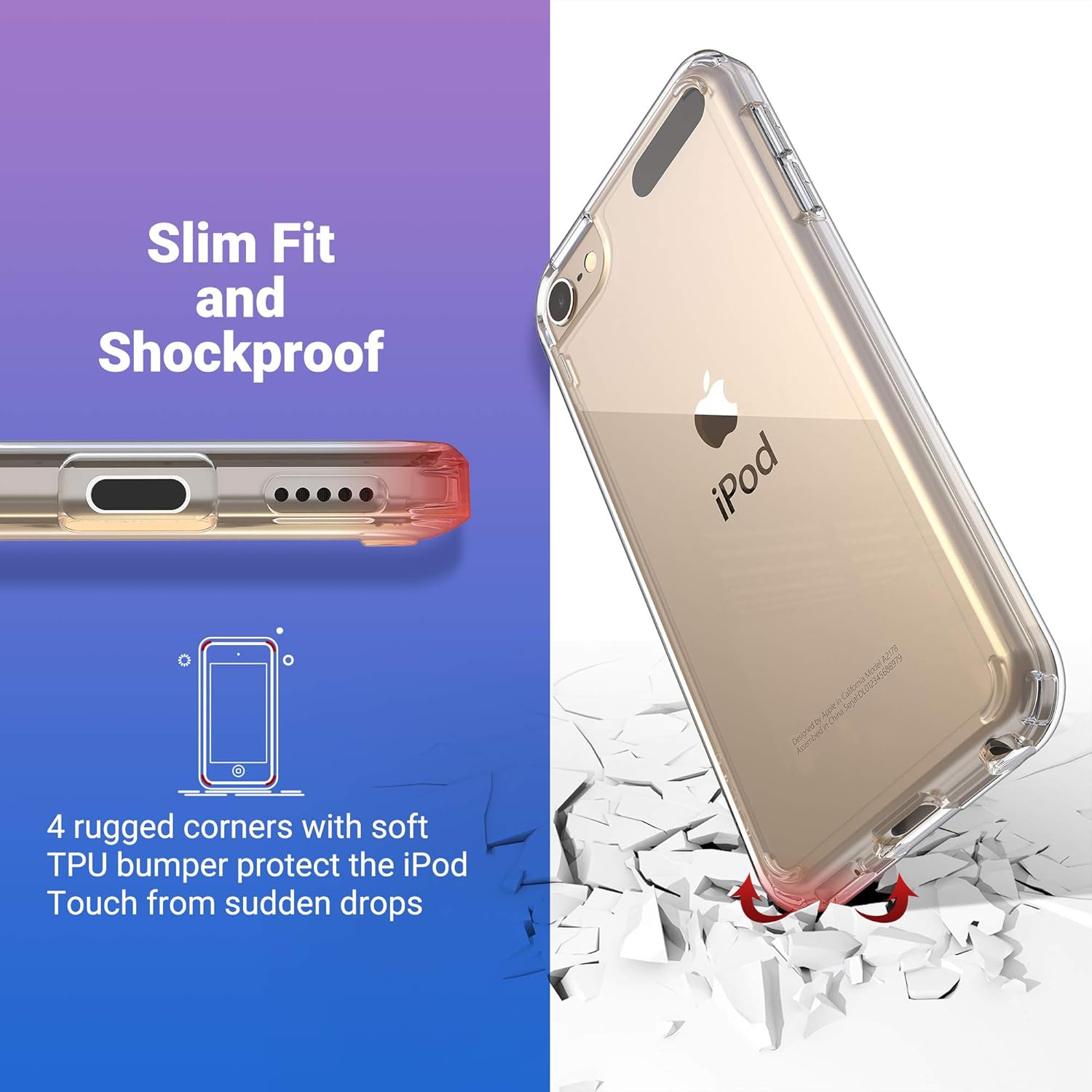 ULAK iPod Touch 7 Case, iPod Touch 6 5 Case with 2 Screen Protectors, Clear Slim Soft TPU Bumper Hard Case for Apple iPod Touch 5 / 6th / 7th Generation (Latest Model 2019 Released), Clear