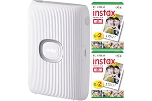 Fujifilm Instax Mini Link 2 Instant Smartphone Printer (Clay White) and Fujifilm Instax Mini Twin Film Pack (40 Exposures) Bundle