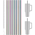 Tomorotec 8PCS Stainless Steel Straws for Stanley Tumbler 40oz, 12" Metal Straws for Stanley Cup with Brush, Reusable Drinking Straws for Smoothies, Milkshakes, Dishwasher Safe & BPA-Free (Iridescent)