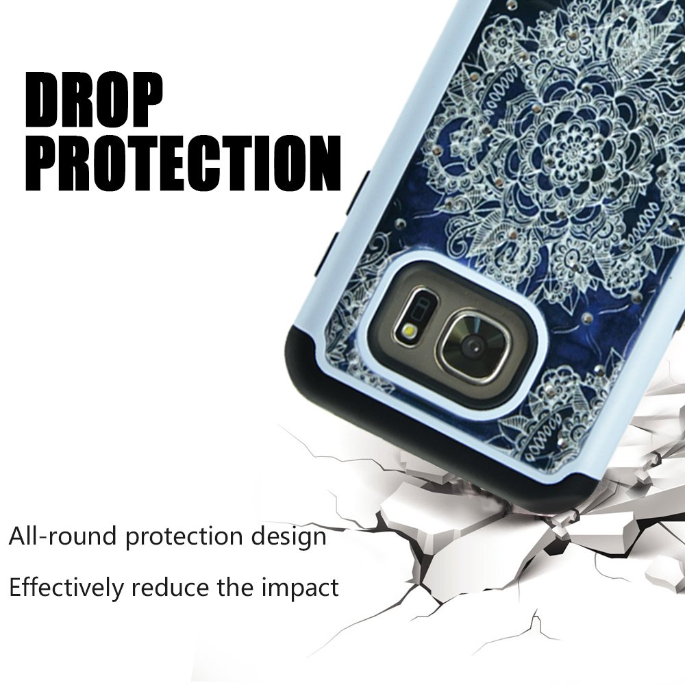 Galaxy S7 Case, MagicSky [Shock Absorption] Studded Rhinestone Bling Hybrid Dual Layer Armor Defender Protective Case Cover for Samsung Galaxy S7 (Flower)