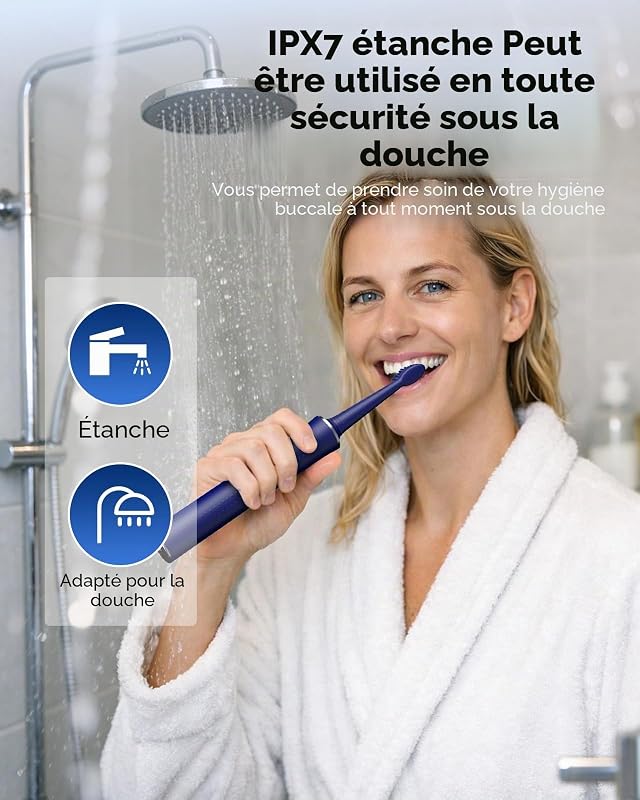 Brosse À Dents Électrique Sonique Pour Adulte – 5 Modes, 45 Jours D’autonomie, 8 Têtes De Brosse, Étanche Ipx7, Minuterie Intelligente, Adaptée Aux Voyages – Brosses À Dents Complet (Bleu)