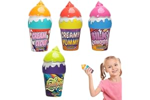 4Pieces Bubble Bottles, Ice Cream Bubble Solution and Wand, BubbleMachine for Kids Outdoor,Interactive Summer Non-Spill Ice C