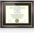 ASmileIndeep Diploma Frame 8.5 x 11 Degree Frame with Black Over Gold Mat,11x14 Diploma Frame for Document Degree with HD Plexiglass,Red Brown Finish with Gold Beads for Wall and Tabletop Display