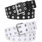 WERFORU Double Grommet Belt PU Leather Punk Belt for Women Ladies Belt for Jeans
