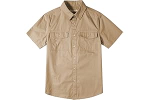 Tronjori Boys Short Sleeve Button Down Casual Woven Shirt Two Pockets