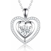Jiostonor Moissanite Necklaces for Women, Heart Pendant Necklace Anniversary Birthday Gift for Her, S925 Silver Jewelry for Wife Girlfriend Mom