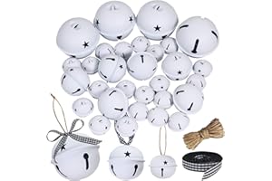 Winlyn 30 Pcs White Jingle Bells with Star Cutouts Christmas Metal Sleigh Bells Rustic Craft Bells for Christmas Tree Wreath Garland Ornaments Holiday DIY Decorations Assorted Sizes 1.6" 2.4" 3.5"