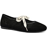 Yellhum Lace up Round Toe Ballet Flats for Women Cute Slip on Soft Mary Jane Flats Casual Ballerina Shoes
