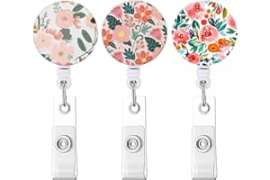 BILLTEFUL Badge Reel, Retractable Nurse Badge Holder with Alligator Clip ID Name Card Badge Clip for Office Student Doctor Nurse (3pack Pink Flower)