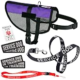 Dogline Service Dog Vest Harness Bundle with Reflective Leash, ID Card, and Patches for Dogs - Purple, Medium Size