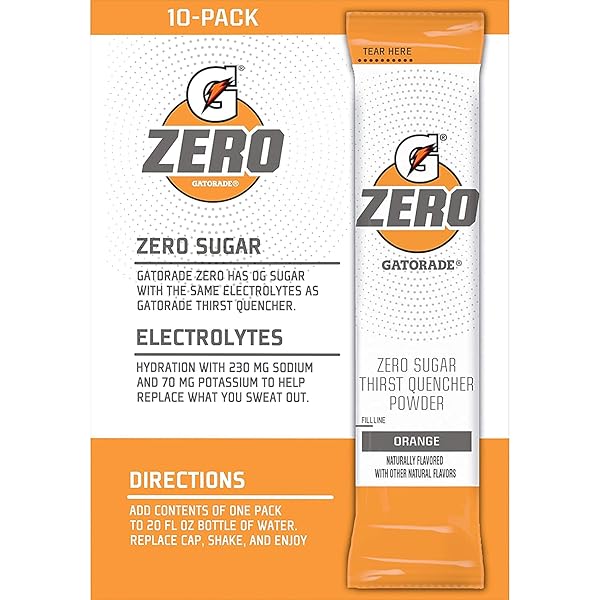 THE GATORADE GATORADE G ZERO, SUGAR FREE POWDER STICKS, 0.10OZ PACKETS (MIXES WITH 20 OUNCES OF WATER) 10 PACK (ORANGE), 20 FL OZ (PACK OF 10)