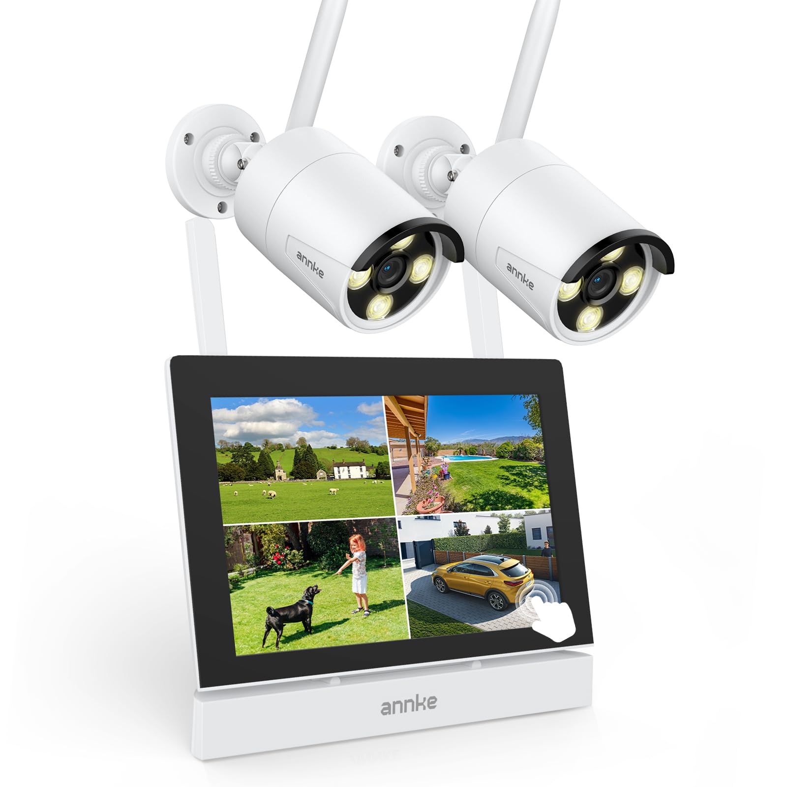 ANNKE 5MP Wireless Security Camera System, 7" Touchscreen Monitor 4CH NVR CCTV System with 64GB SD Card, 2X 5MP Outdoor IP Cameras, 100ft Night Vision, Two-Way Audio, Motion Detection, Remote Access