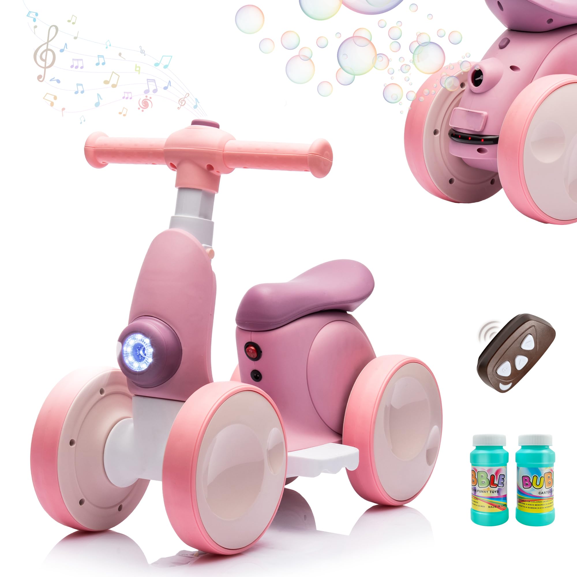 Photo 1 of JoyRydz 6V Electric Baby Balance Bike with Bubble Machine,4 in 1 Toddler Balance Bike w/Remote for 1 Year Old Boys Girls Kids Bubble Bike Ride on Toys w/Powered Motor,Music,LED Lights (Purple)
