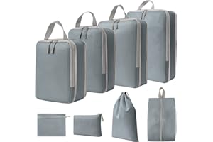 WOOMADA Compression Packing Cubes for Suitcases Travel Essentials 8 Set Expandable Travel Bags Organizer for Luggage(concrete grey)