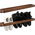 Wenqik 2 Pcs Wall Mounted Shoe Rack 30 Inch Rustic Wood Wall Hanging Shoe Rack Space Saving Footwear Holder Shoe Storage Organizer for Mudroom, Entryway, Closet (Burnt Wood)