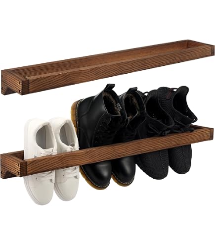 Set Of 4 Rustic Wood Shoe Racks - 20 Inch Wall Mounted Storage Organizers
