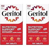 Geritol Multi-Vitamin Nutritional Support Tablets, Balance of 26 Essential Vitamins and Minerals, 100-Count Bottles (Pack of 2)