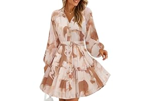 ZESICA Womens Floral Long Sleeve Mini Dress 2025 Button Chiffon A Line Swing Wedding Guest Cocktail Party Short Dresses