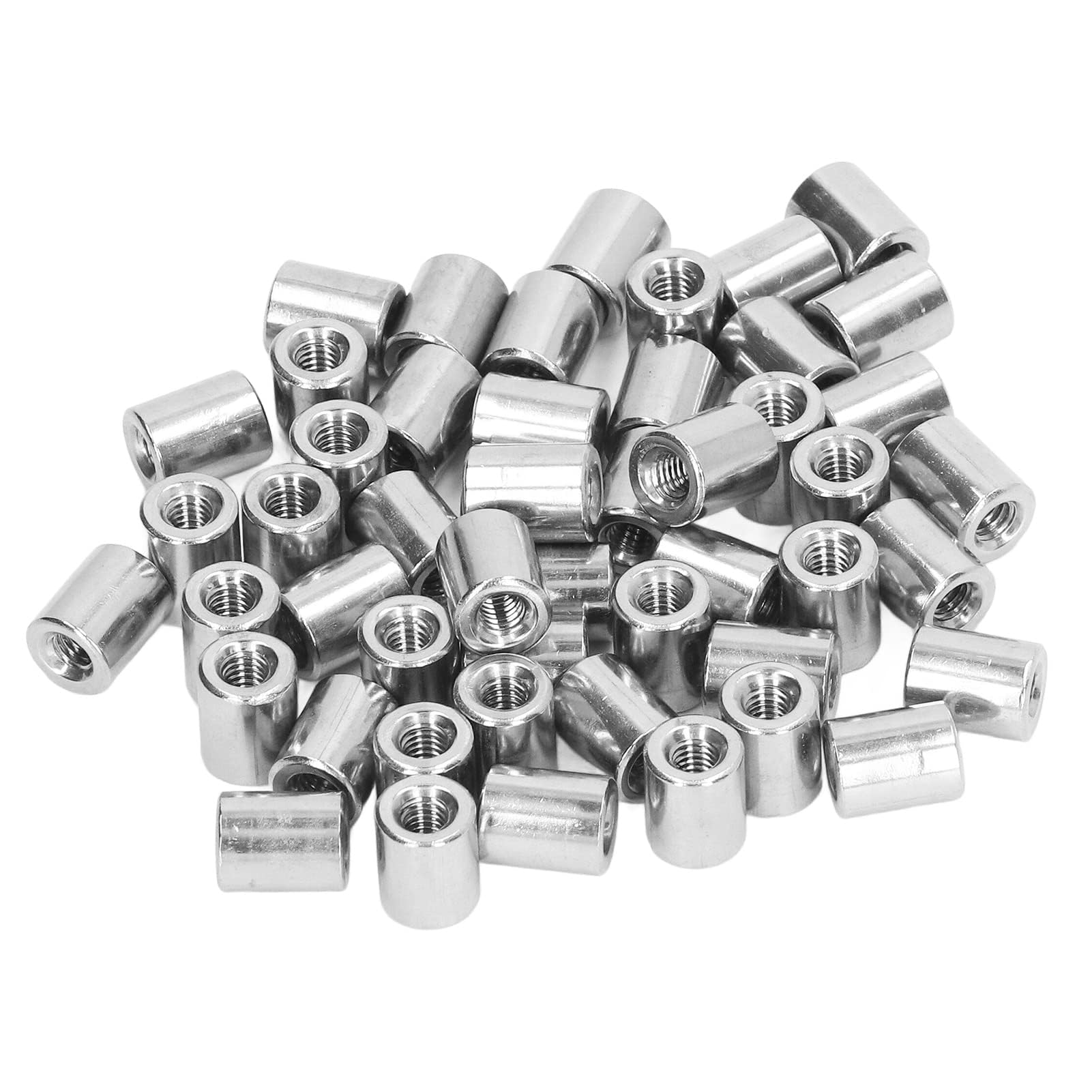 50Pcs Round Connector Nut M4 X 0.7-8-L10mm Female Thread Coupling Nut Stainless Steel Cylindrical Coupling Nut Kit