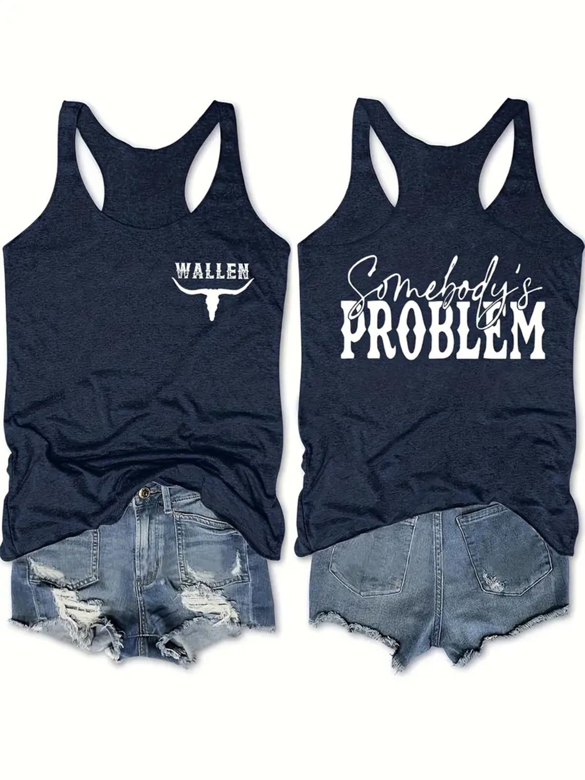 Photo 1 of AEARGIV Womens Somebody's Problem Tank Tops Country Music Tees Western Cowboy Cowgirl Shirt(XL,Dark Blue 3)