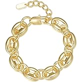 Zeyicher Gold-Tone Matte Chunky Chain Bracelet for Women, Interlocking Oval Link Design with Lobster Clasp, Statement Jewelry Style
