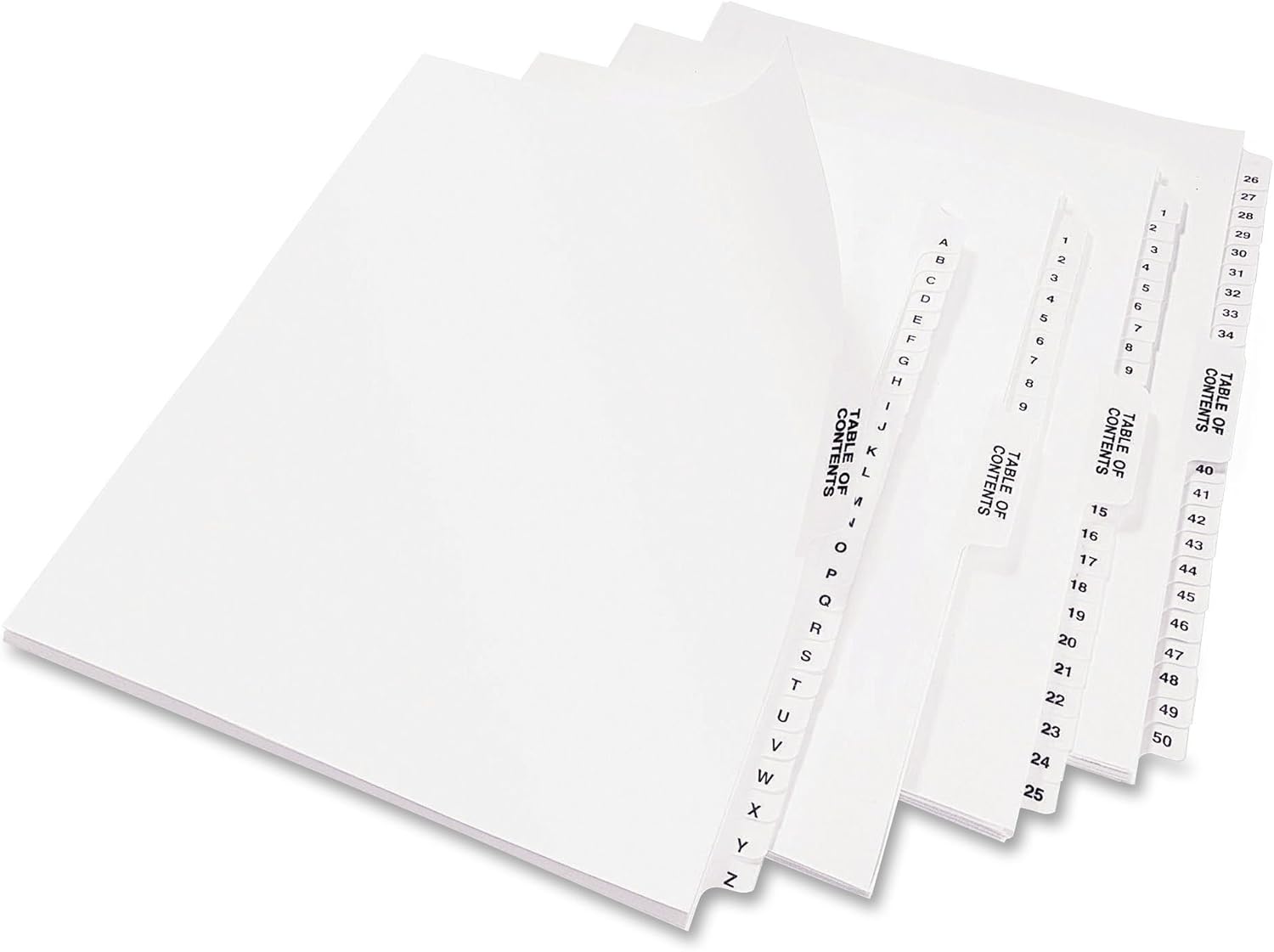 Avery-Style Premium Collated Legal Index Exhibit Dividers, A-Z and Table of Contents, Side-Tab, 8.5 x 11-Inches, 1 Set (11374), White : Binder Index Dividers : Office Products