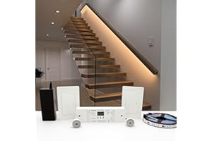 KOMIGAN Motion Sensor with Daylight Sensor LED Stair Light Kit KMG-45, 16.4FT Warm White 3000K Cuttable LED Strip Light for Indoor Handrail Stair Lights