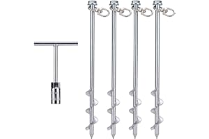 MightyPhine Steel Screw Ground Anchors - Set of 4, 12 Inch, Silver, Metal - Tent Stakes, Trampoline Anchor Kit, Swing Set Anchors, High Wind Resistance