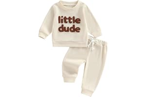 BLOTONA Fall Baby Boy Clothes Mama's Boy Little Dude Embroidered Long Sleeve Sweatshirt Pants Set Waffle Knit Outfit