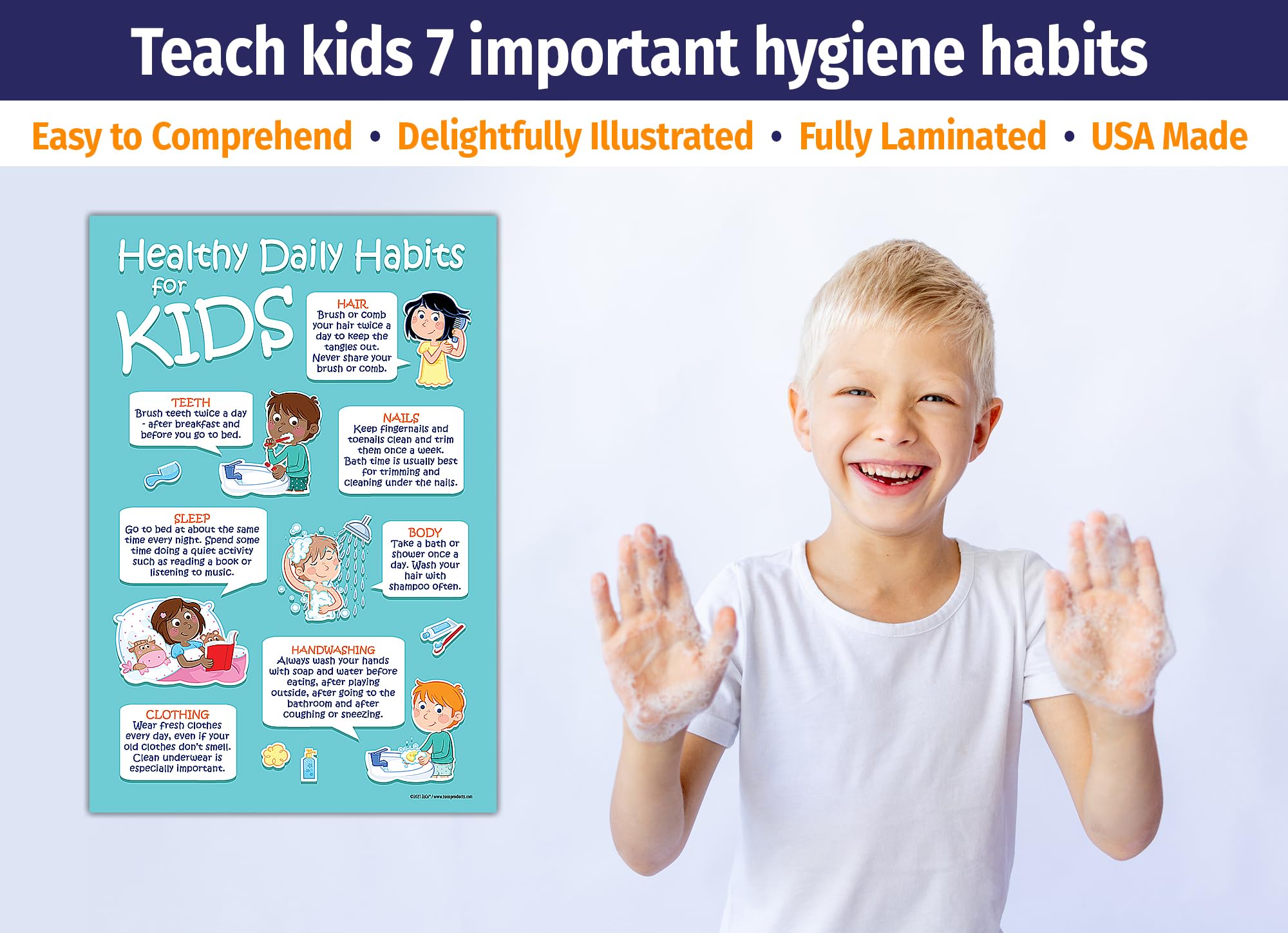 Safety Magnets ZOCO – 7 Healthy Daily Habits Poster for Kids – Laminated 12x18 – Hygiene Chart for Preschool Elementary School Nurse Office – Pediatric Health Decor for Classrooms Daycares Bathrooms