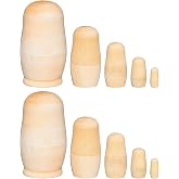 Chalyna 2 Sets Blank Russian Nesting Dolls Unfinished DIY Kit for Kids | Matryoshka Wooden Dolls, Unpainted Set, Christmas Craft, Personalize, Paint Your Own