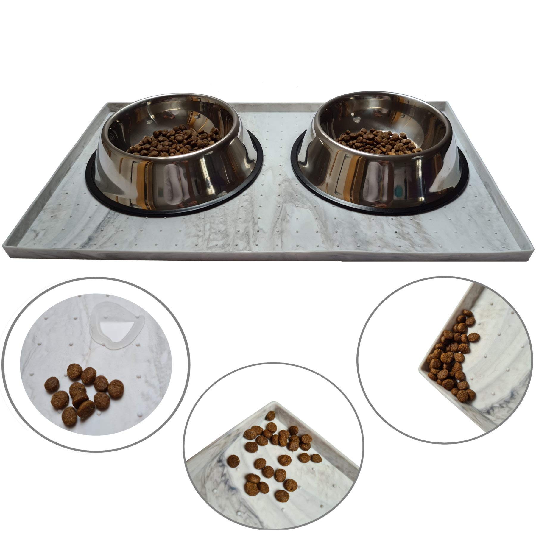 Dogbelly Non-slip bowl mat, 50 x 30 cm, marble effect for cat, dog, feeding bowl mat, high rim, waterproof