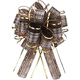 MECCANIXITY 10pcs 6 Inch Big Pull Bow Gift Wrapping Organza Bows Vintage Ribbon Dark Brown for Wedding Christmas Car Baskets Presents