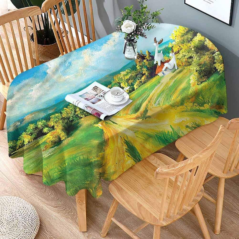 Oval Table Cover Rustic Spill-Proof Tablecloth Barren Path ...