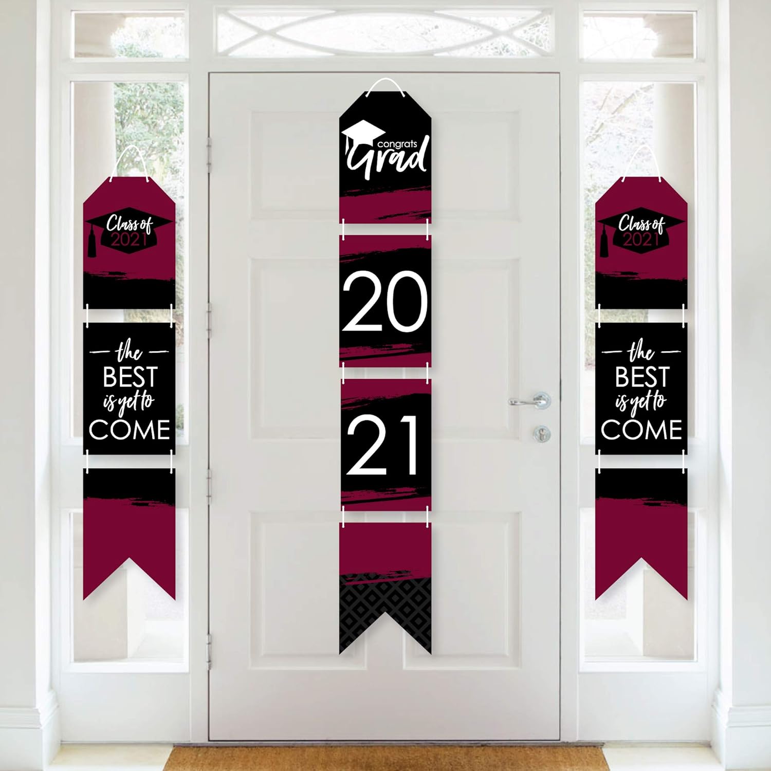 Big Dot of Happiness Maroon Grad - Best is Yet to Come - Hanging Vertical Paper Door Banners - 2021 Burgundy Graduation Party Wall Decoration Kit - Indoor Door Decor
