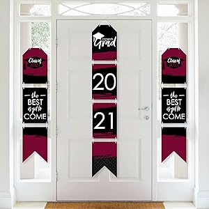 Big Dot of Happiness Maroon Grad - Best is Yet to Come - Hanging Vertical Paper Door Banners - 2021 Burgundy Graduation Party Wall Decoration Kit - Indoor Door Decor