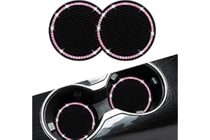 Car Coasters, Senose Bling Car Accessories for Women, Universal 2.75" Anti-Slip Silicone Cup Holder Coasters for Car, Cute Diamond Vehicle Interior Decor (Black Pink, 2 Pack)