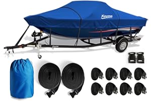 Kayme 1200D Heavy Duty Boat Cover for 17-19ft Boats - Waterproof, Tear Resistant with Reinforced Windproof Straps, Ideal for Fishing, Bass, Fish & Ski,V-Hull Boat.