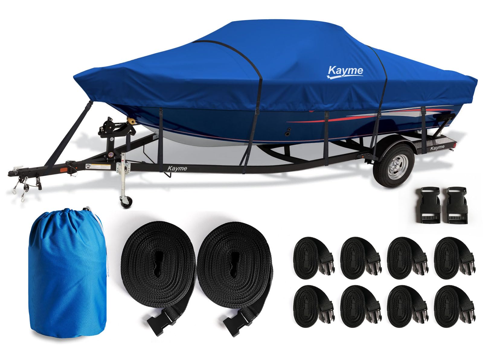 Photo 1 of Kayme 1200D Heavy Duty Boat Cover for 20-22ft Boats - Waterproof, Tear Resistant with Reinforced Windproof Straps, Ideal for Fishing, Bass, Fish & Ski,V-Hull Boat.