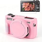 Frevyve Case for Canon G7X Mark II G7X Camera, Soft Silicone Protective Case, Powershot G7X Mark II Sleeve with Removable Lens Cover & Screen Protector Accessories, Slim Fit, Anti-Scratch (Pink)