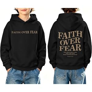 Fkatuzi Boys Christian Faith Over Fear Hoodie Kids Jesus Sweatshirt Faith Verse Bible God Religious Graphic Hoodies Pullover