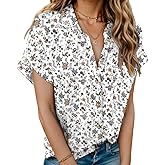 HOTOUCH Linen Shirts for Women Button Down Short Sleeve Tops Cotton Blouses Collared Button-up Beach Vacation Outfits