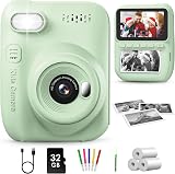 GREENKINDER Kids Camera Instant Print 3.0" Large Screen 32GB Card 3 Rolls Paper