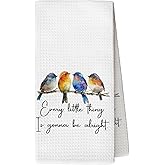 YLZlhb Every Little Thing is Gonna Be Alright Kitchen Towels, Sparrow Bird Gifts for Bird Lovers Women, Bird Kitchen Towels for Women, Inspirational Quotes Tea Towels Kitchen Hand Towels 16x24 Inch