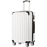 Coolife Luggage Expandable(only 28") Suitcase PC+ABS Spinner 20in 24in 28in Carry on (white grid new, S(20in)_carry on)