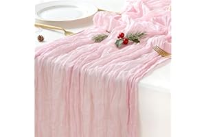 Sioloc 1 Pack Light Pink Cheesecloth Table Runner Fall Autumn Decor for 10ft(35" x120" ) Table Cloth for Tea Wedding Birthday Party Baby Bridal Shower Halloween Thanksgiving