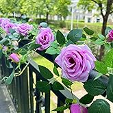 Shyshining 5.9FT Bendable Rose Flower Garlands, Artificial Silk Wild Roses Vine Hanging Flowers for Wall Fireplace Fence Table centerpieces Trellis Wedding Indoor Outdoor Spring Decor(Purple,1PC)