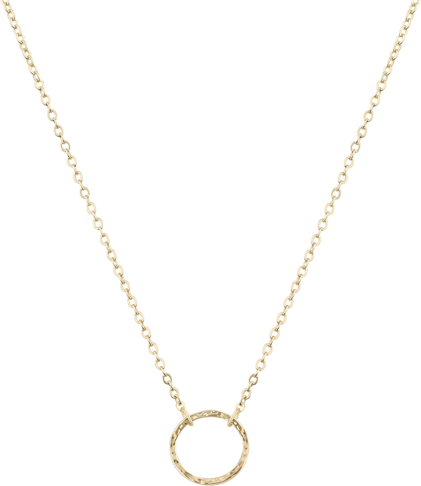 DREMMY STUDIOS Dainty Sterling Silver 14K Gold Filled Hammered Round Circle Choker Unity Linked Double Rings Sisters Delicate Infinity Minimalism Pendant Necklace Personalized Friendship Jewelry Gift