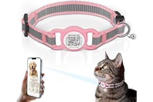 Feeyar Breakaway Cat Collar Integrated Silicone QR Tag, Personalized Reflective GPS Tracking Cat Collar with Bell for Girls Boys Small Large Cats [Pink] 9.5-14 Inch