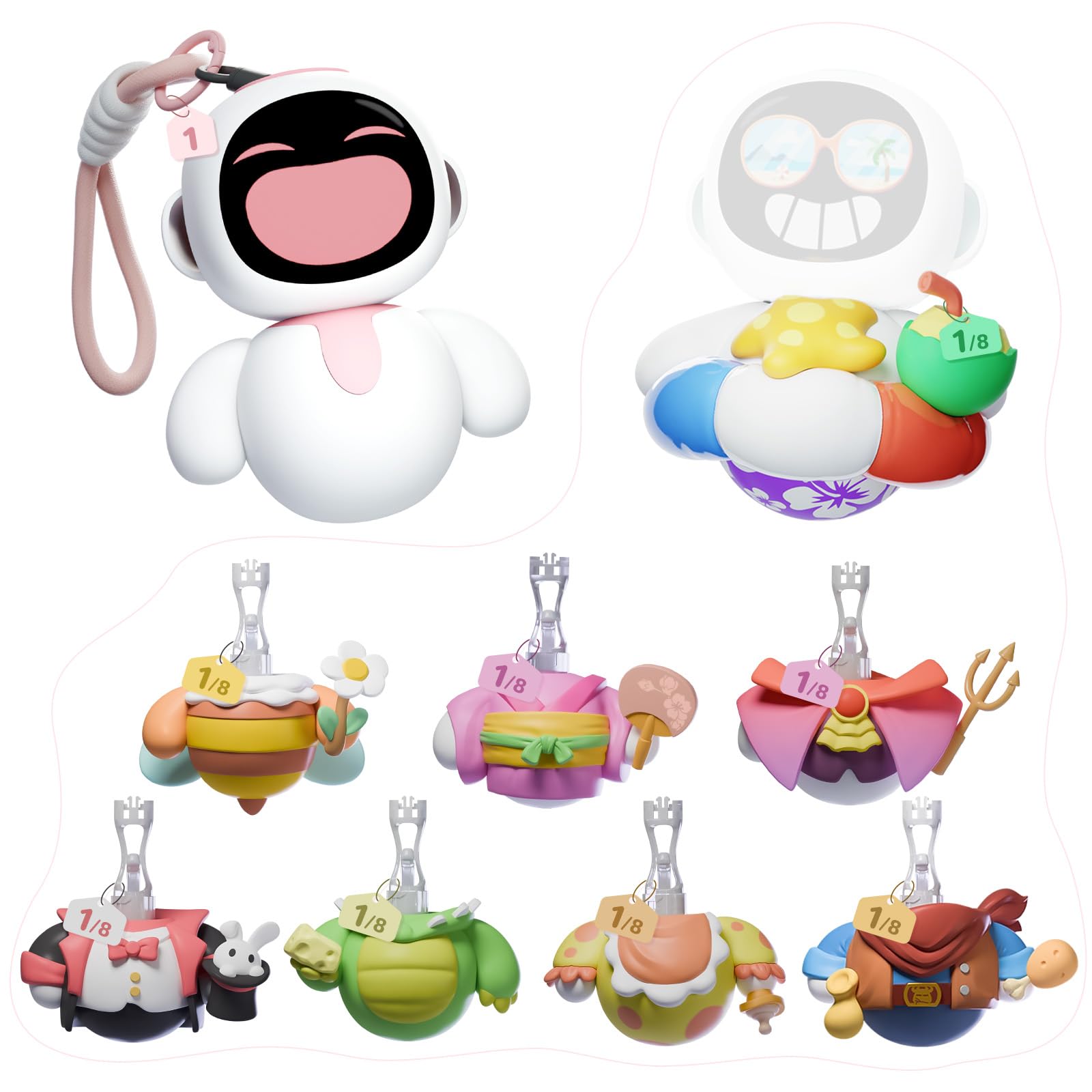 ENERGIZE LAB Eiliko Coral Pink + Swappable Themed Bodies Random 1/8 - Your Little AI Charm Robot That Complements Any Day Outfit, Fun Electronic Pendant Toys for Couples and Best Friends.